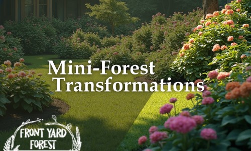 Eco-friendly lawn alternative with clover and wildflowers designed by Front Yard Forest, Lexington, SC